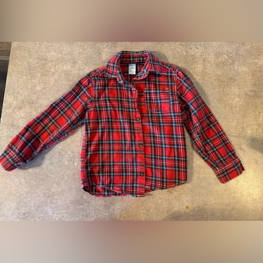 Carter's - Festive Red and Black Toddler Plaid Button Down Shirt, Size 5T